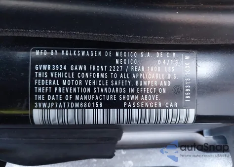 2013 Volkswagen Beetle 2.5L Fender Edition из США, поврежденный, VIN 3VWJP7AT7DM680156